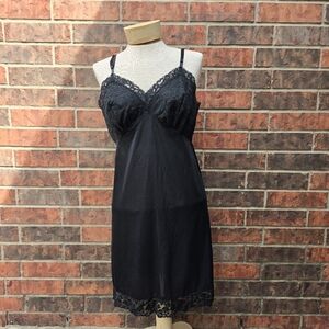 Vintage Vanity Fair Size 38 S Black Nylon Slip Dress Lace Trim Lingerie